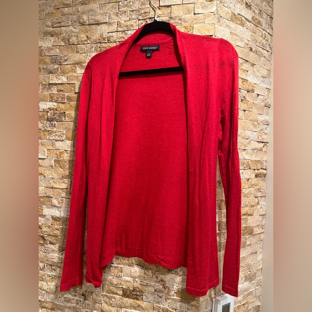 Lightweight red cardigan.